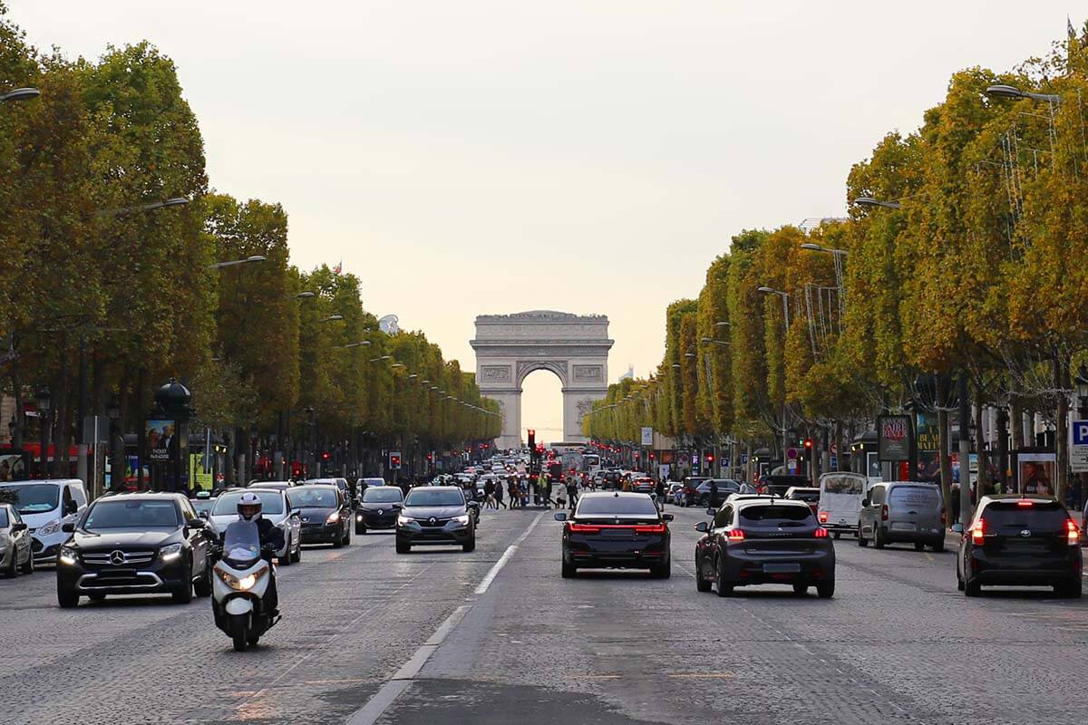 Champs-Élysées and Arc de Triompe in Paris