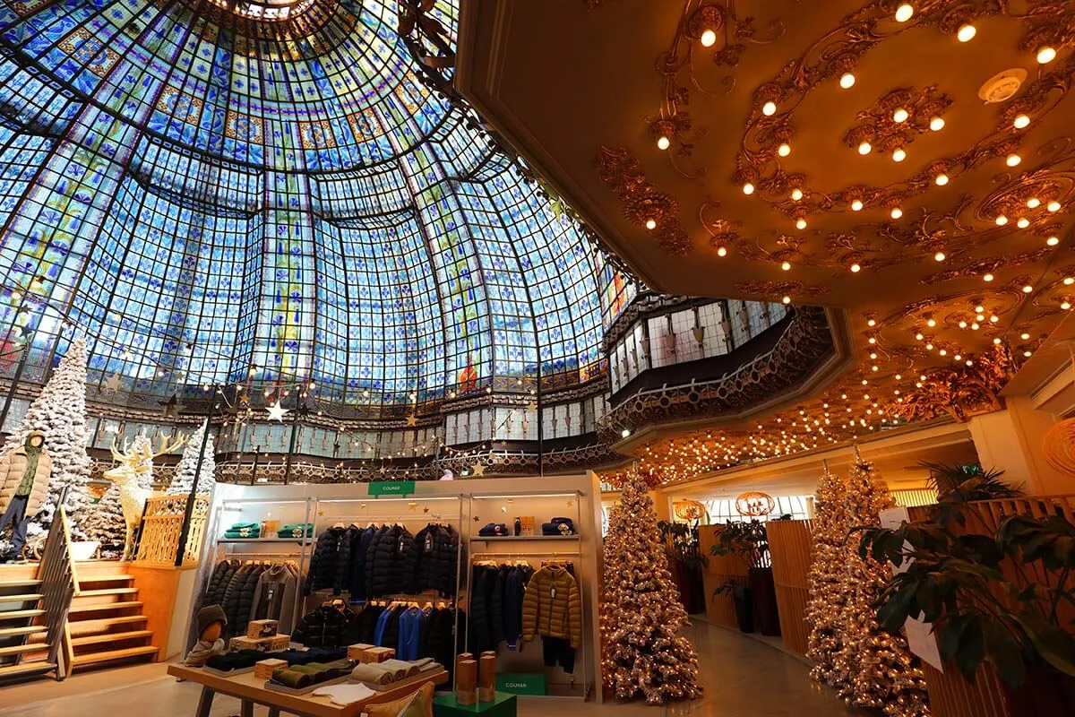 Christmas decorations at Printemps department store in Paris in October