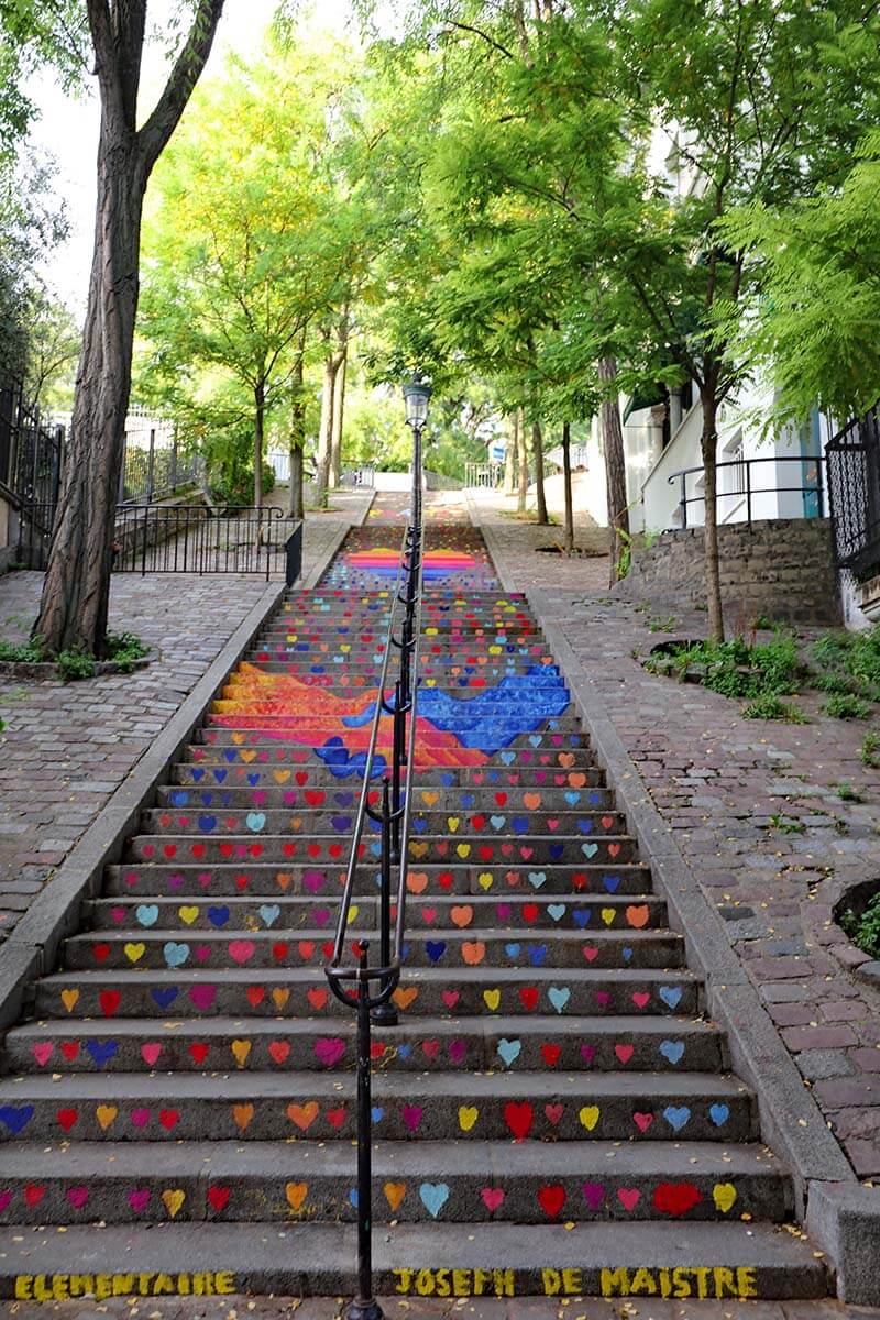 Colorful stairs in Montmartre neighborhood in Paris