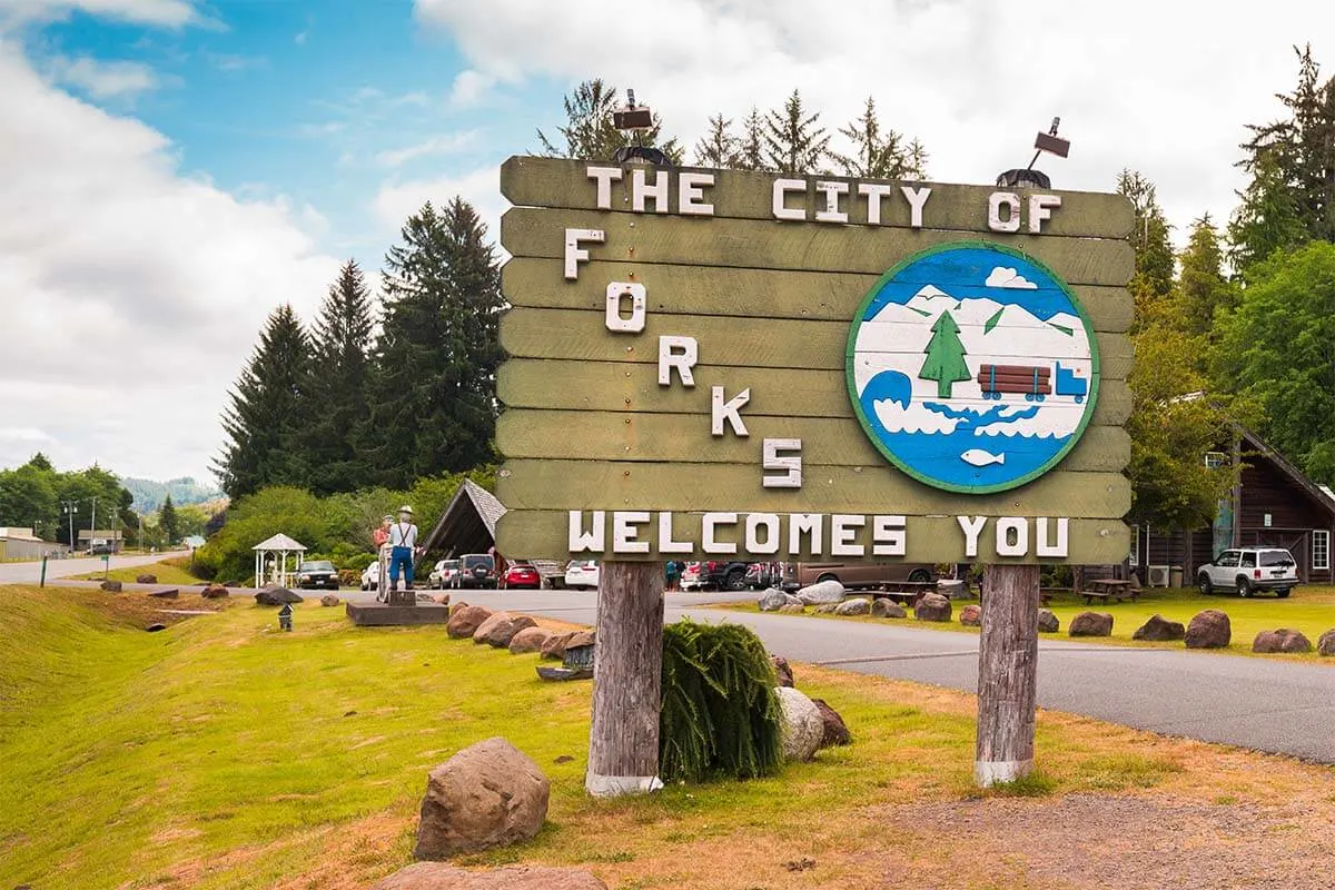 Forks, WA, welcome sign
