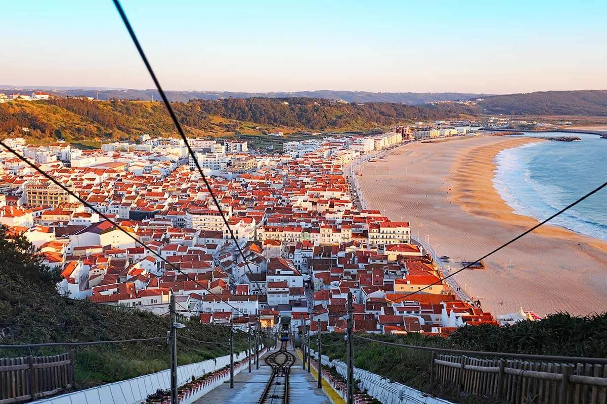 Nazare town in Portugal - city view from funicular