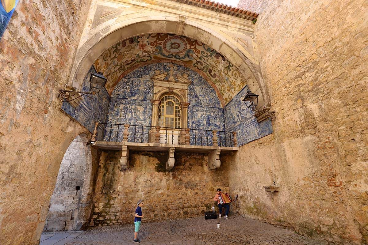 Obidos city gate with beautiful Portuguese azulejos