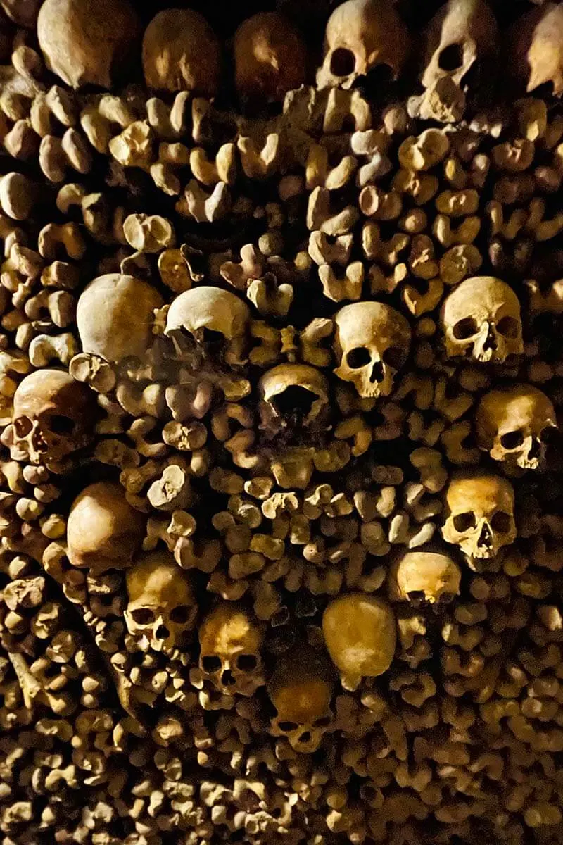 Paris Catacombs - skulls and bones in the shape of a heart