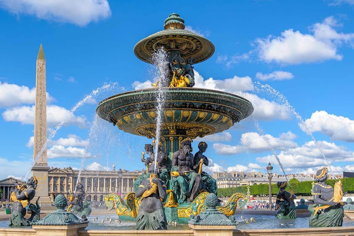 Place de La Concorde fountain and Egyptian Obelisk in Paris