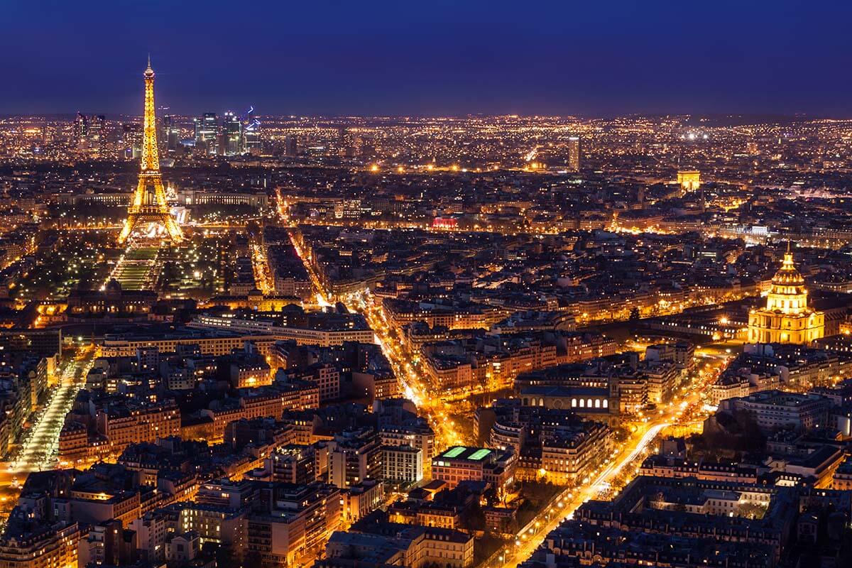 Paris night view from Montparnasse Tower
