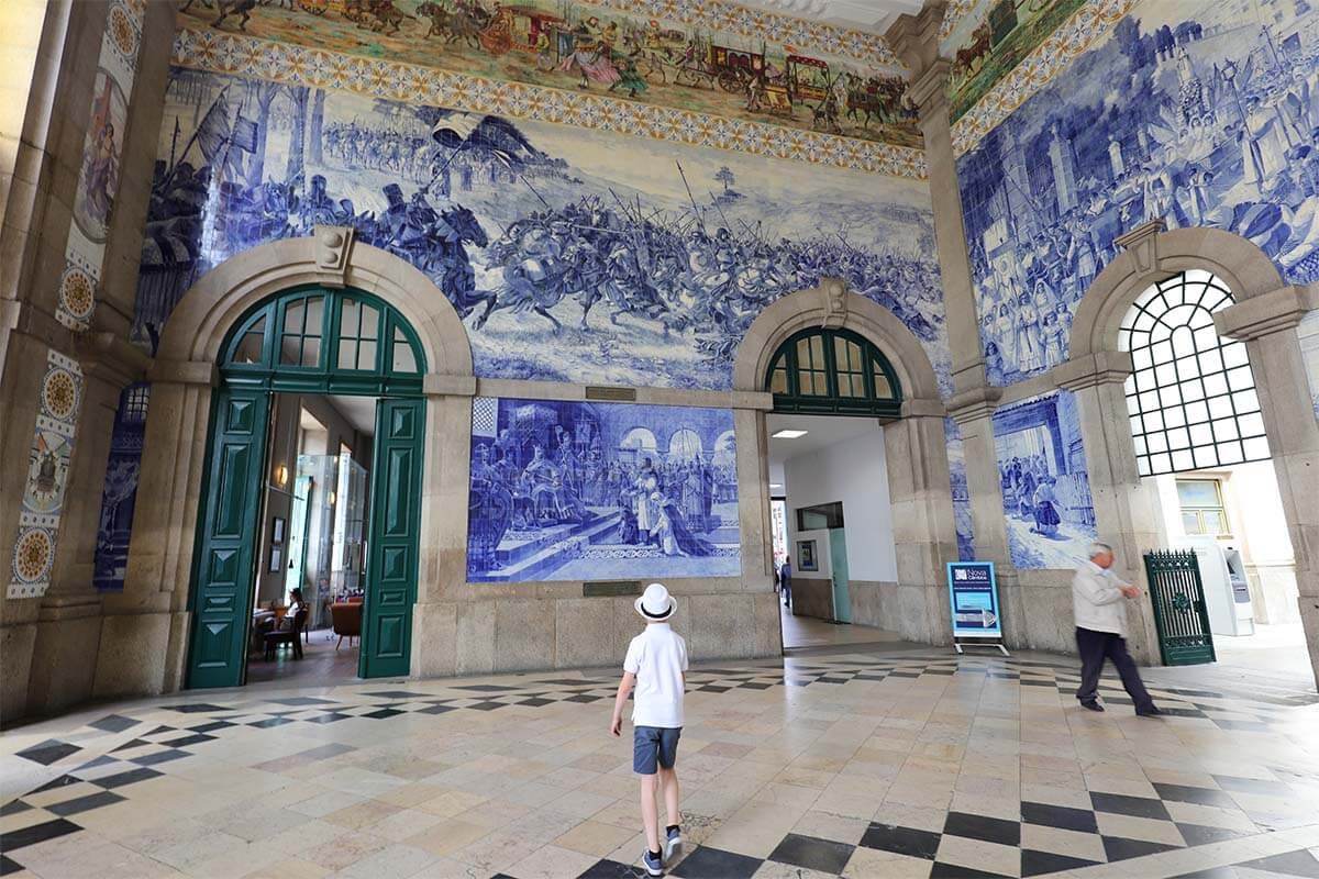 Porto railway station entrance hall with Portuguese azulejo tiles
