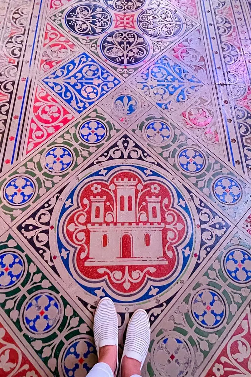 Shoes on mosaic floor of Sainte Chapelle in Paris France