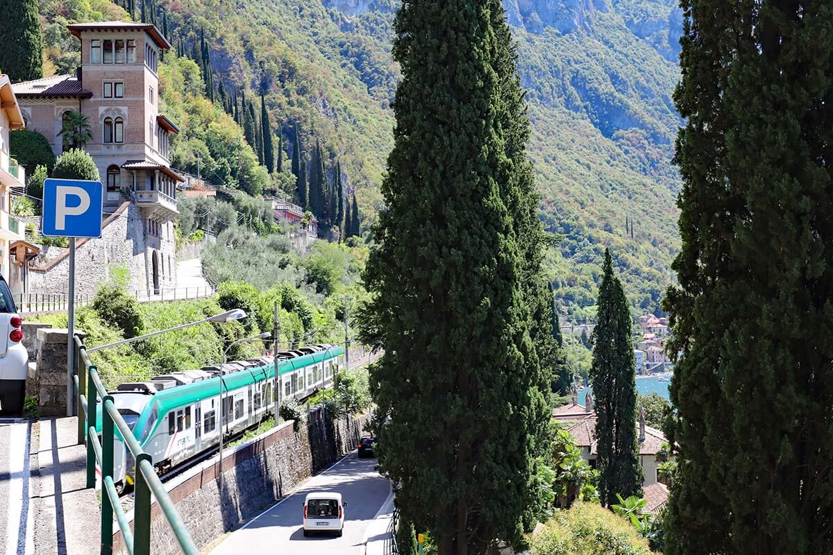 Train arriving in Varenna from Milan