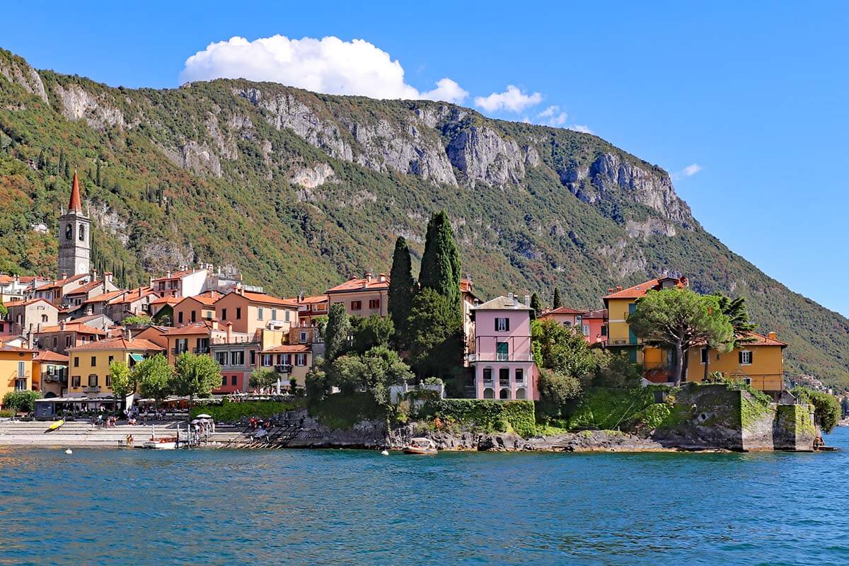 Varenna town as seen from a boat on Lake Como