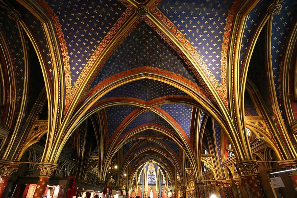 Vaulted ceiling of the lower chapel of Sainte Chapelle in Paris