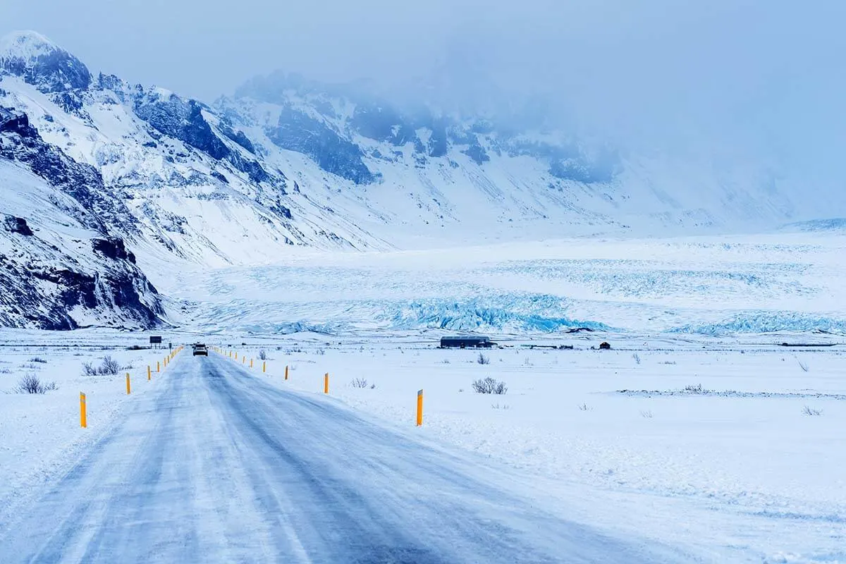 Icy road in Iceland in winter