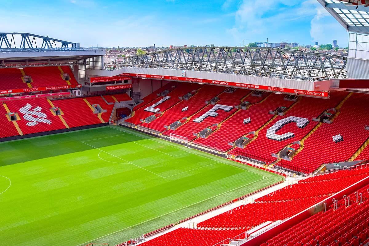 LFC Anfield football stadium in Liverpool UK