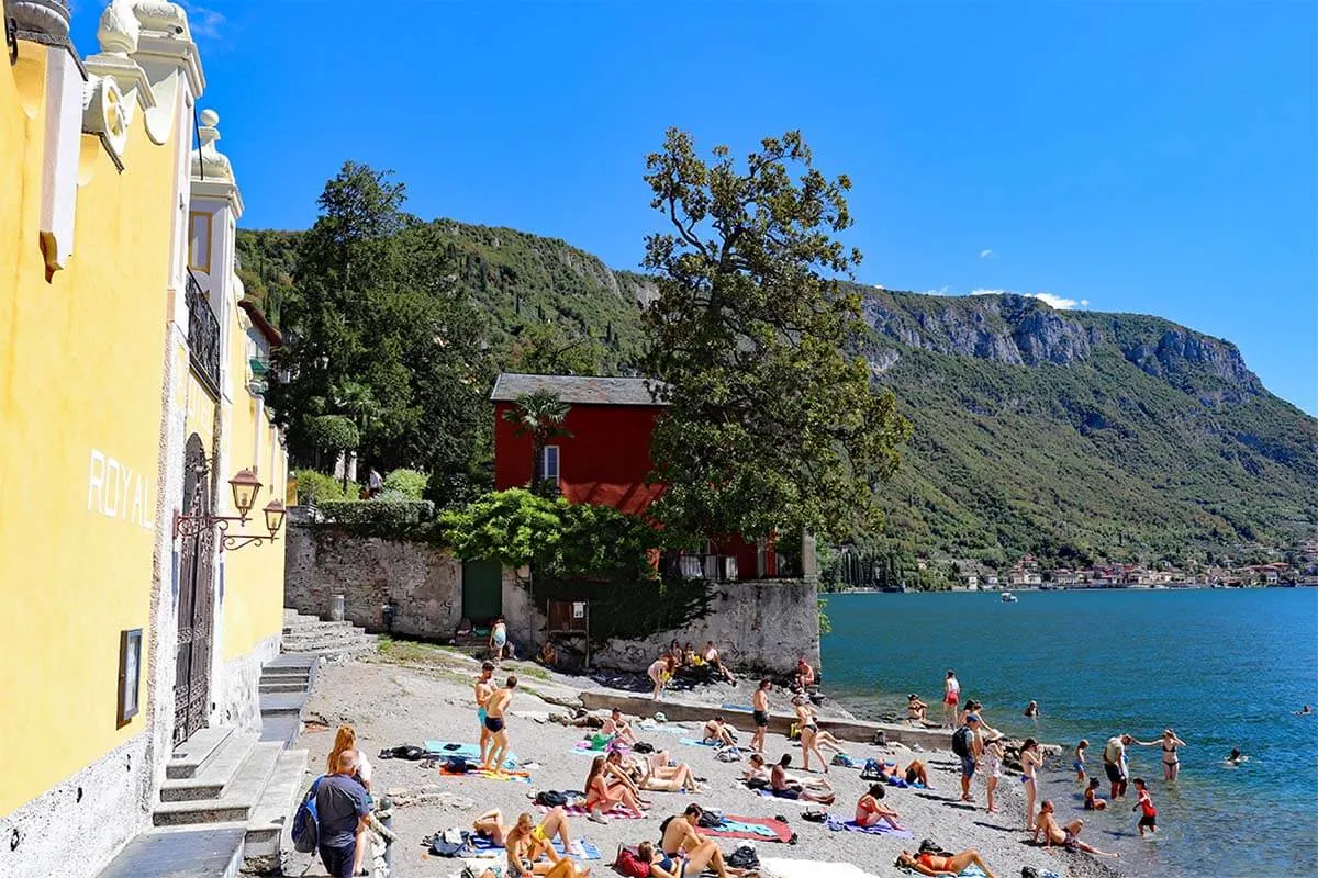 Lake Como beach in Varenna, Italy