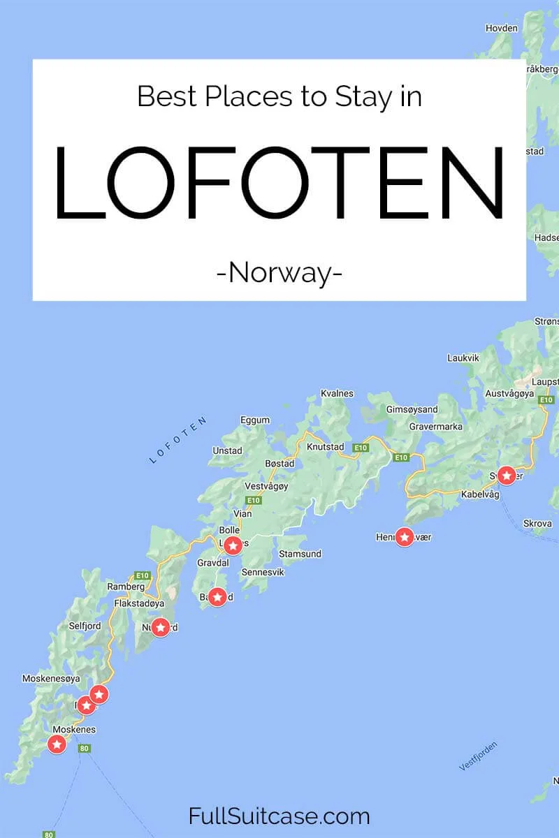 Map of the best towns to stay in Lofoten Islands in Norway