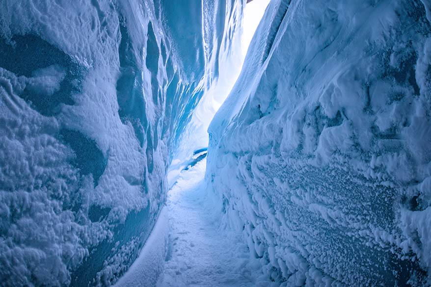 Natural ice cave on Langjokull Glacier in Iceland