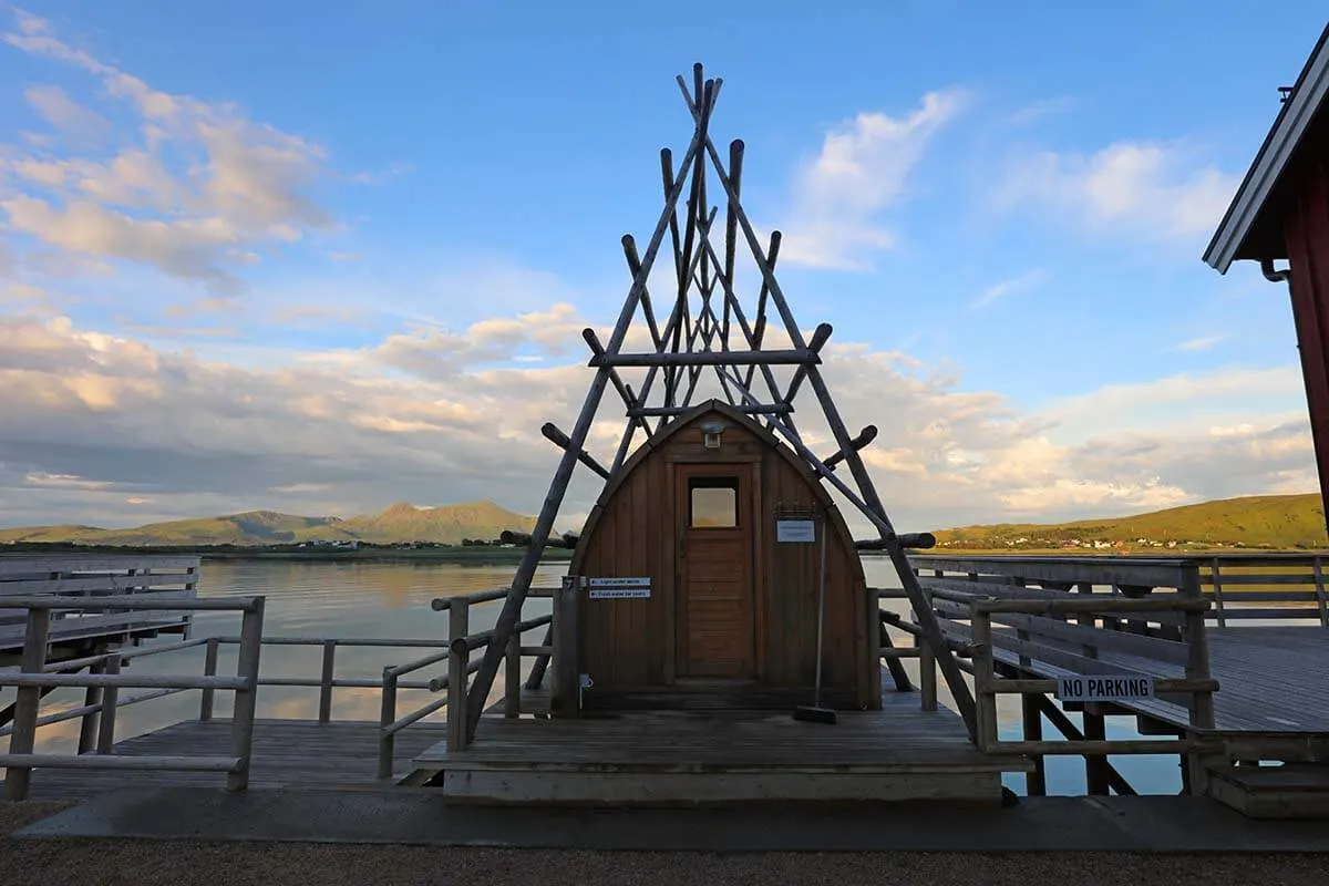 Overwater sauna in Lofoten Basecamp near Leknes, Norway