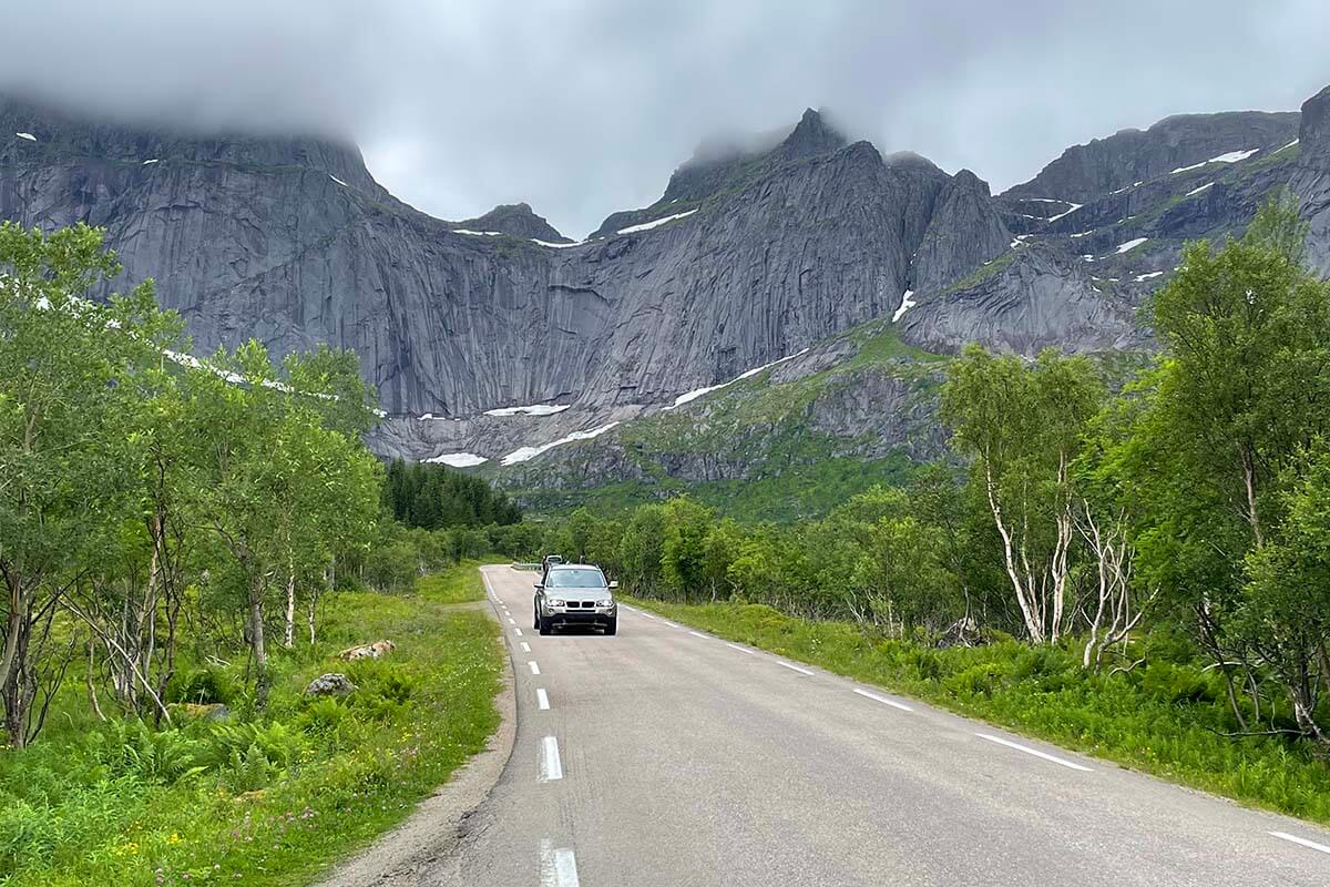 Scenic road to Nusfjord in Lofoten, Norway
