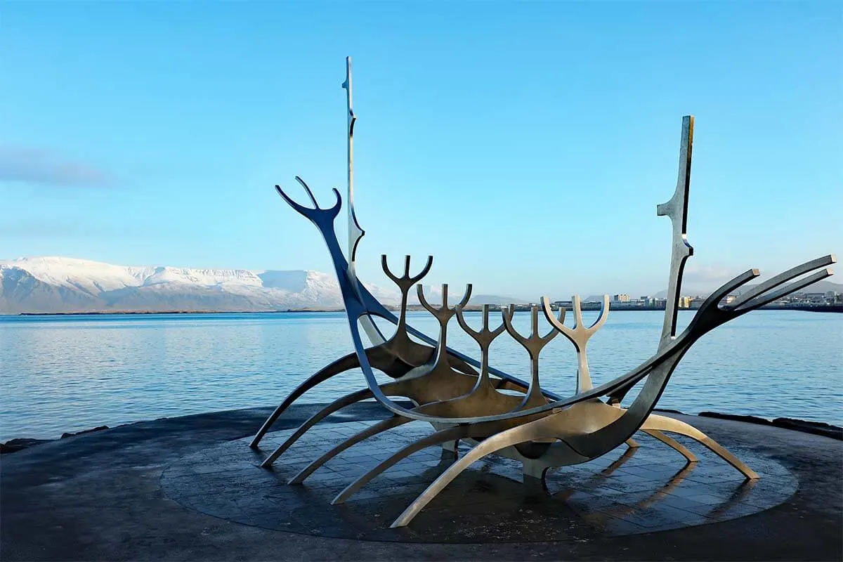 Sun Voyager sculpture in Reykjavik in winter