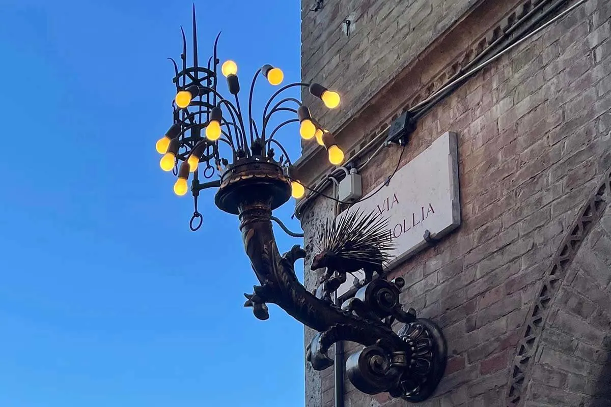 Beautiful street light on Via Camollia in Siena, Italy