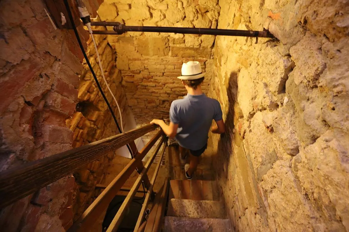 Climbing inside the tower of Montepulciano City Hall