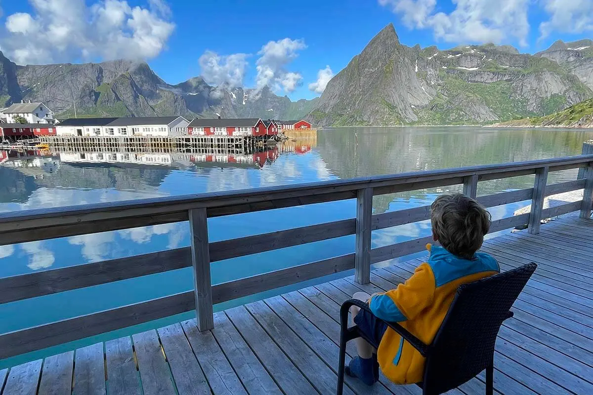 Eliassen Rorbuer and Reine Fjord view from the terrace of Reinefjorden Sjohus