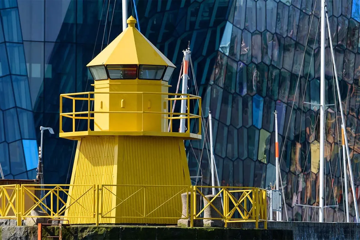 Ingolfsgardur Lighthouse at Reykjavik harbor in Iceland