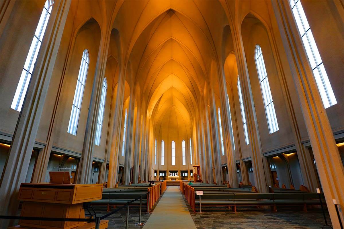Inside Hallgrimskirkja church in Reykjavik Iceland
