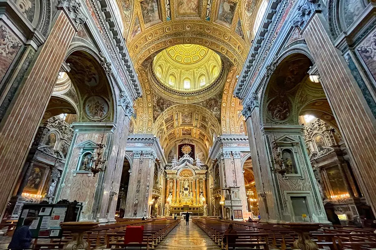 Interior of the New Jesus Church in Naples, Italy