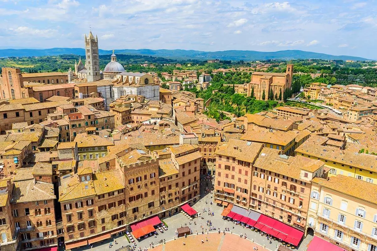 Siena town aerial view as seen from the Tower of Mangia