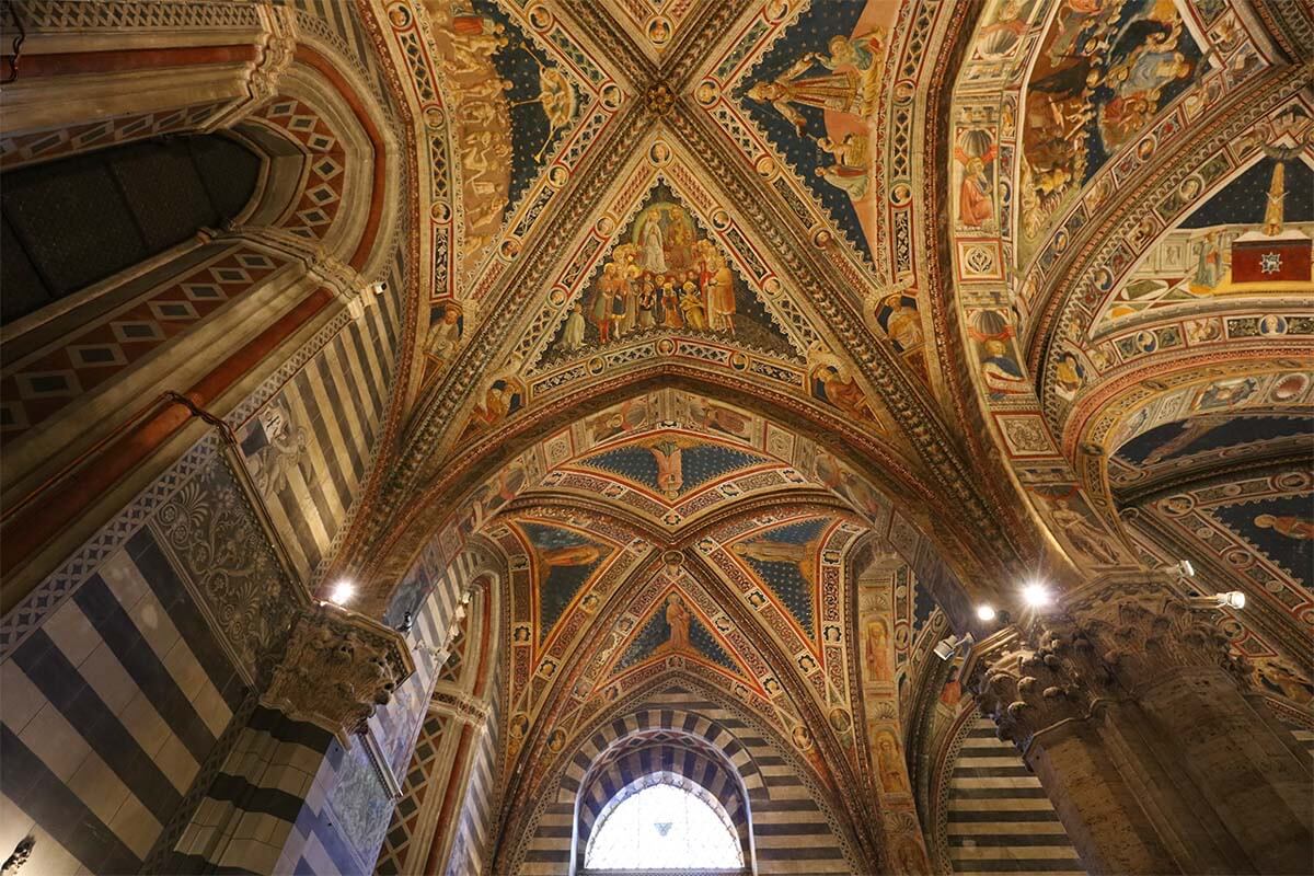 The ceiling of the Baptistery of St John at Duomo di Siena in Italy
