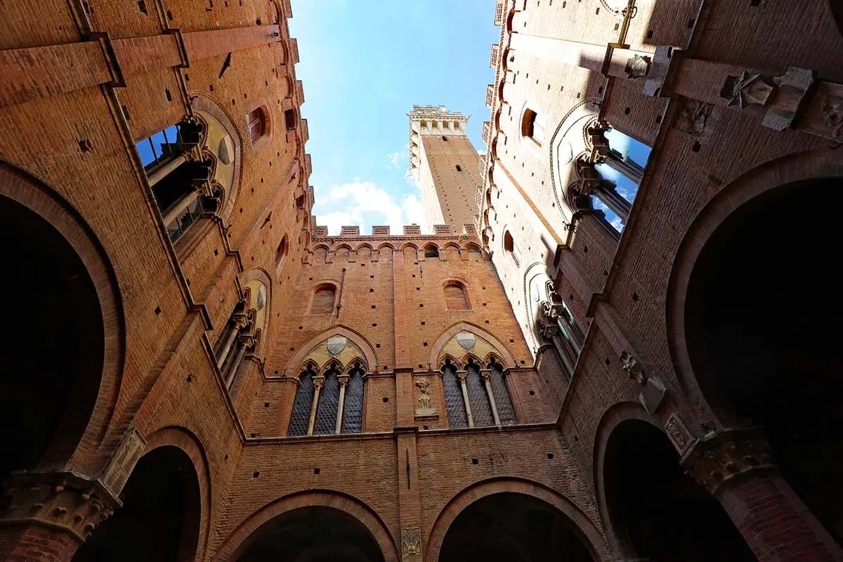 The courtyard of Pubblico Palace in Siena, Italy