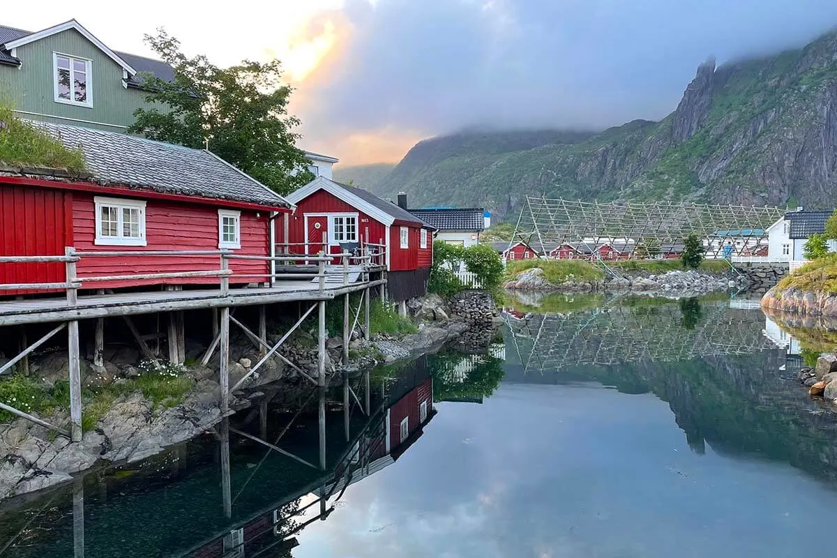 Traditional fishermen's cabins rorbuer in Lofoten Norway