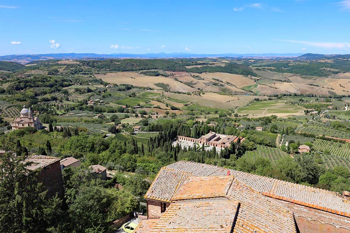 Tuscan countryside view from town hall of Montepulciano, Italy