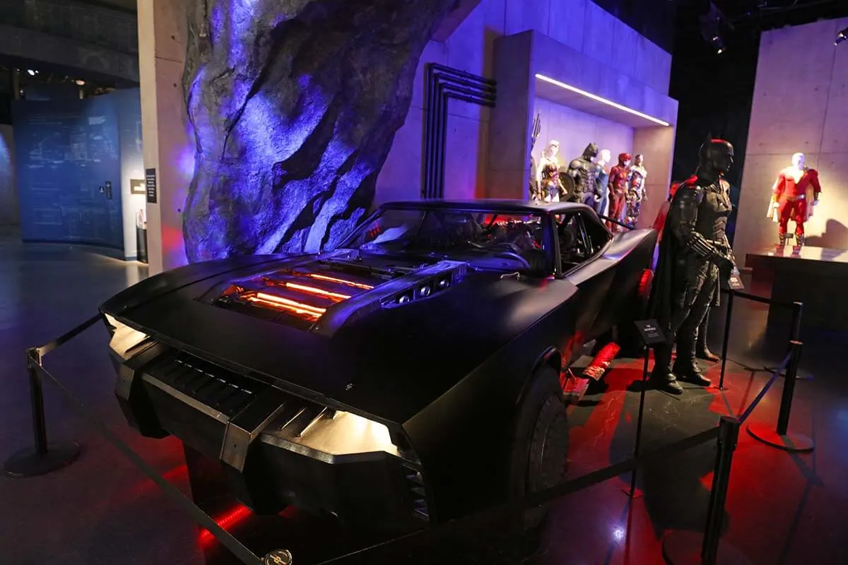 Batmobile and Batman costume at Warner Bros studio tour Hollywood, LA