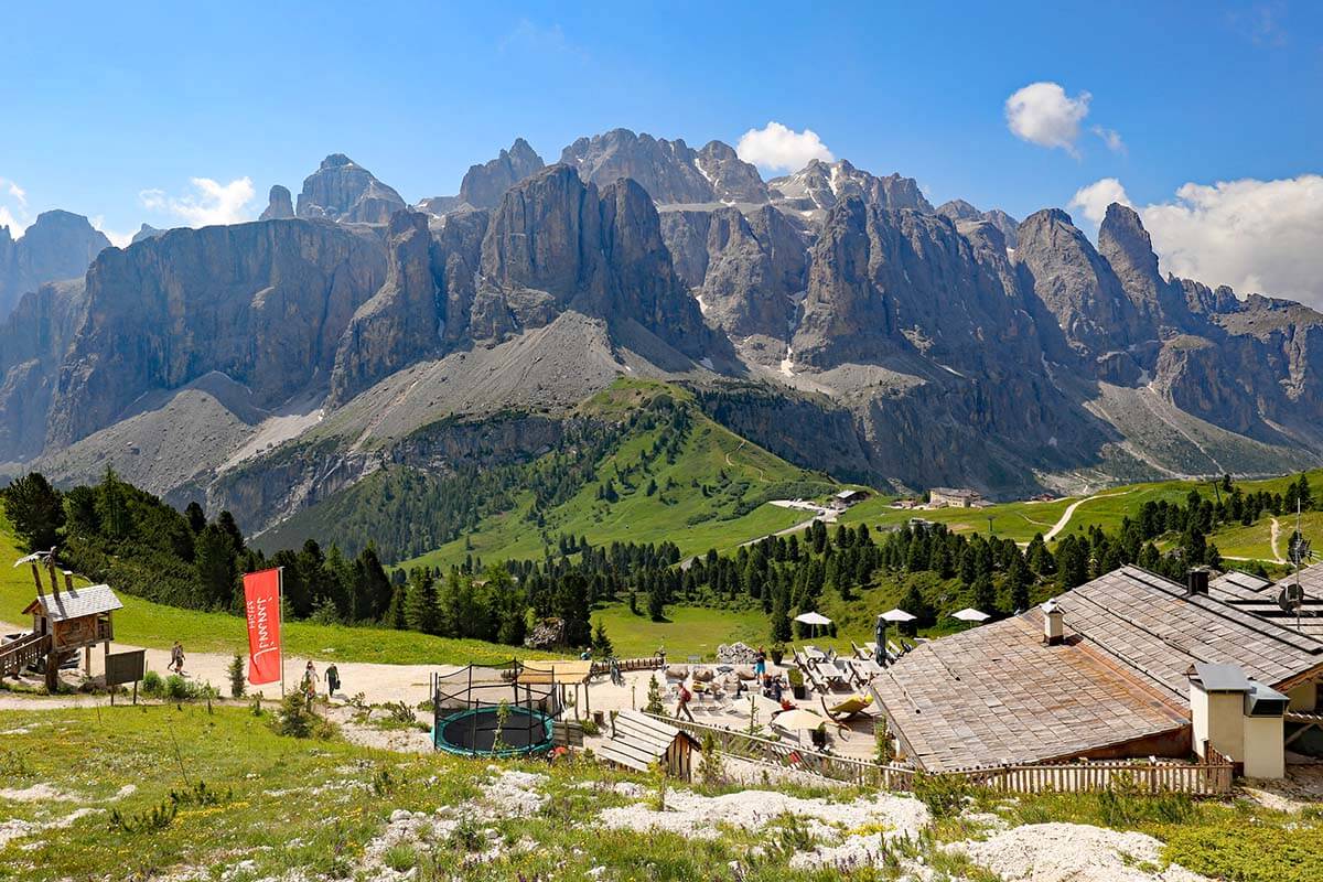 Dolomites mountain scenery at Jimmy Hut in Val Gardena