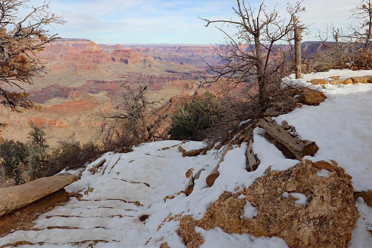 Icy Grand View Trail at the Grand Canyon in winter