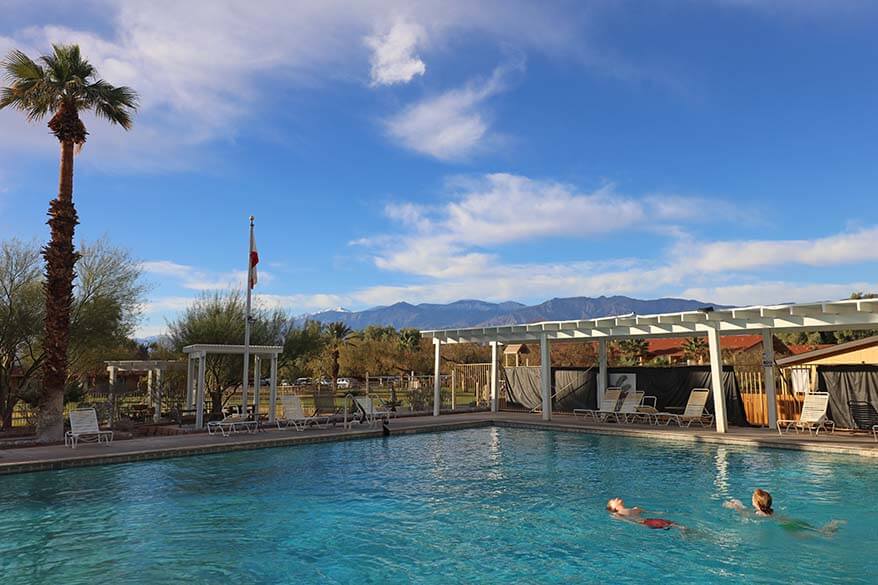 Kids swimming at the pool of The Oasis at Death Valley in January