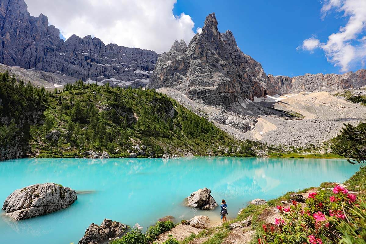 Lake Sorapis (Lago di Sorapis) in the Dolomites, Italy