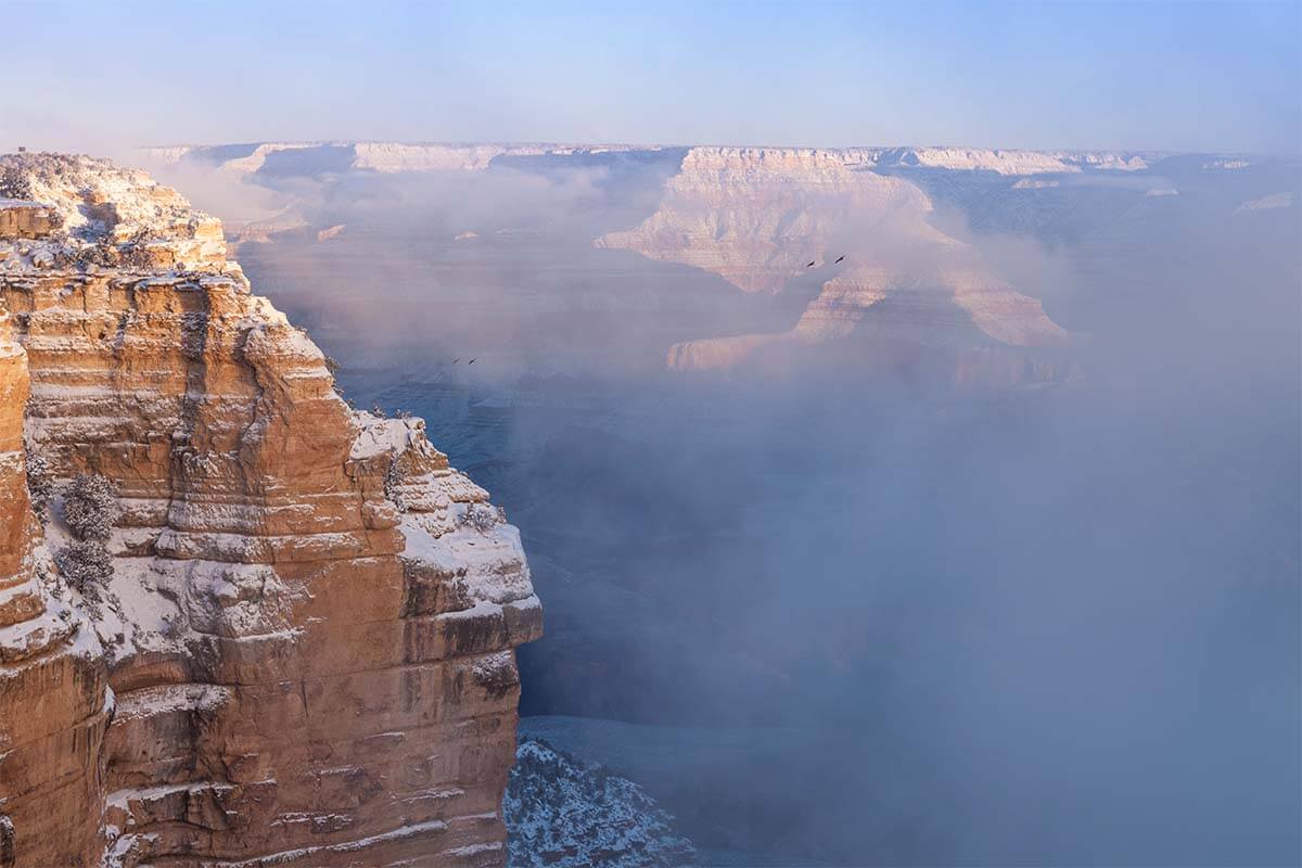 Mist and clouds at the Grand Canyon in winter