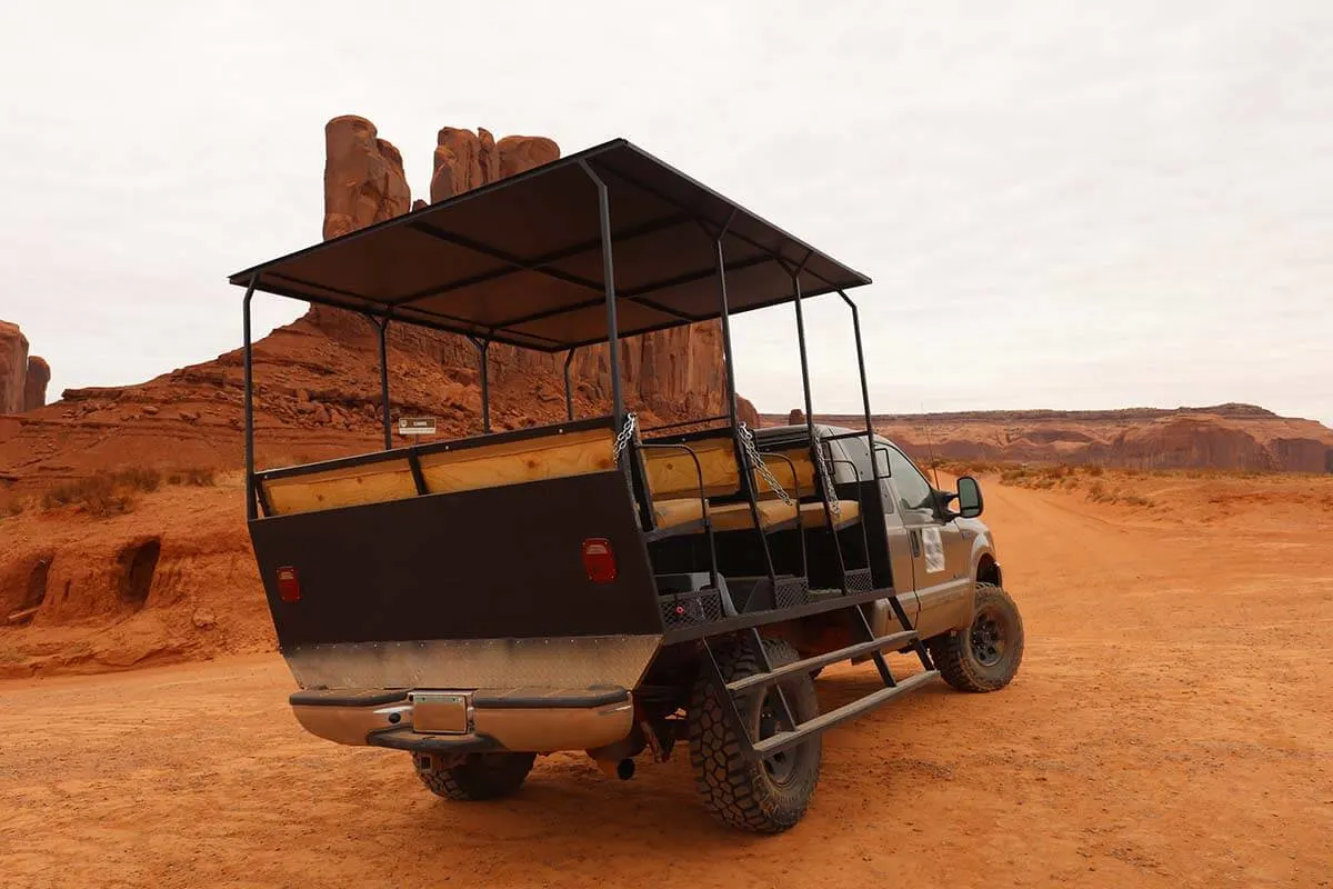 Open jeep used for guided tours of Monument Valley