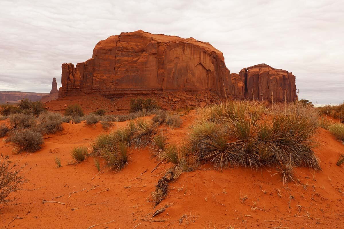 Red sand dunes and rocks at Monument Valley