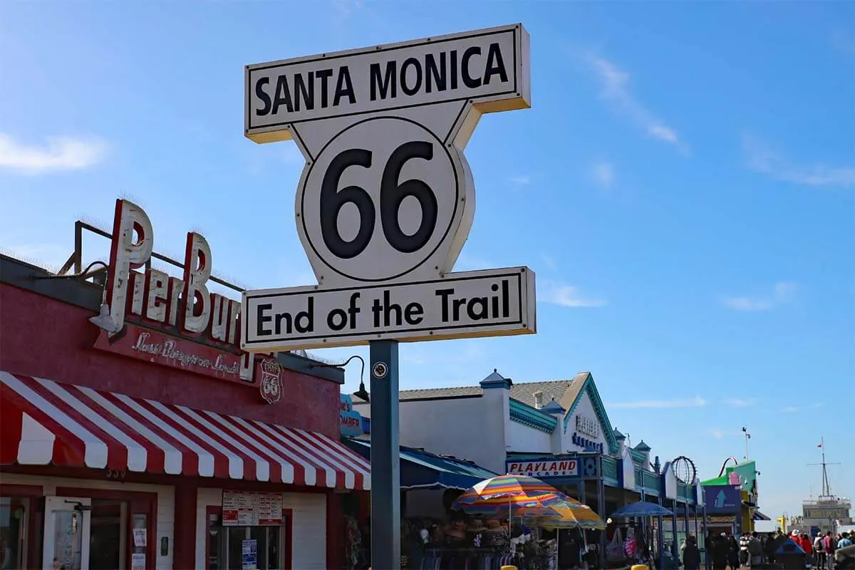 Route 66 End of the Trail sign in Santa Monica, LA