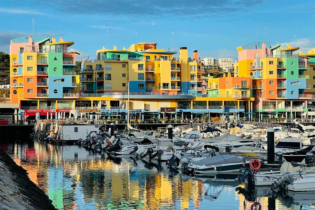 Colorful buildings of Albufeira Marina in Portugal