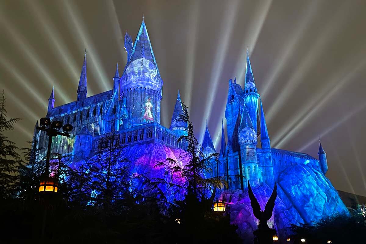 Light show at Hogwarts Castle, The Wizarding World of Harry Potter, Universal Studios Hollywood