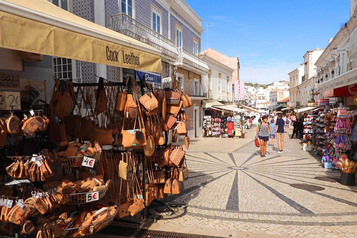 Portuguese cork leather souvenir store in Albufeira old town