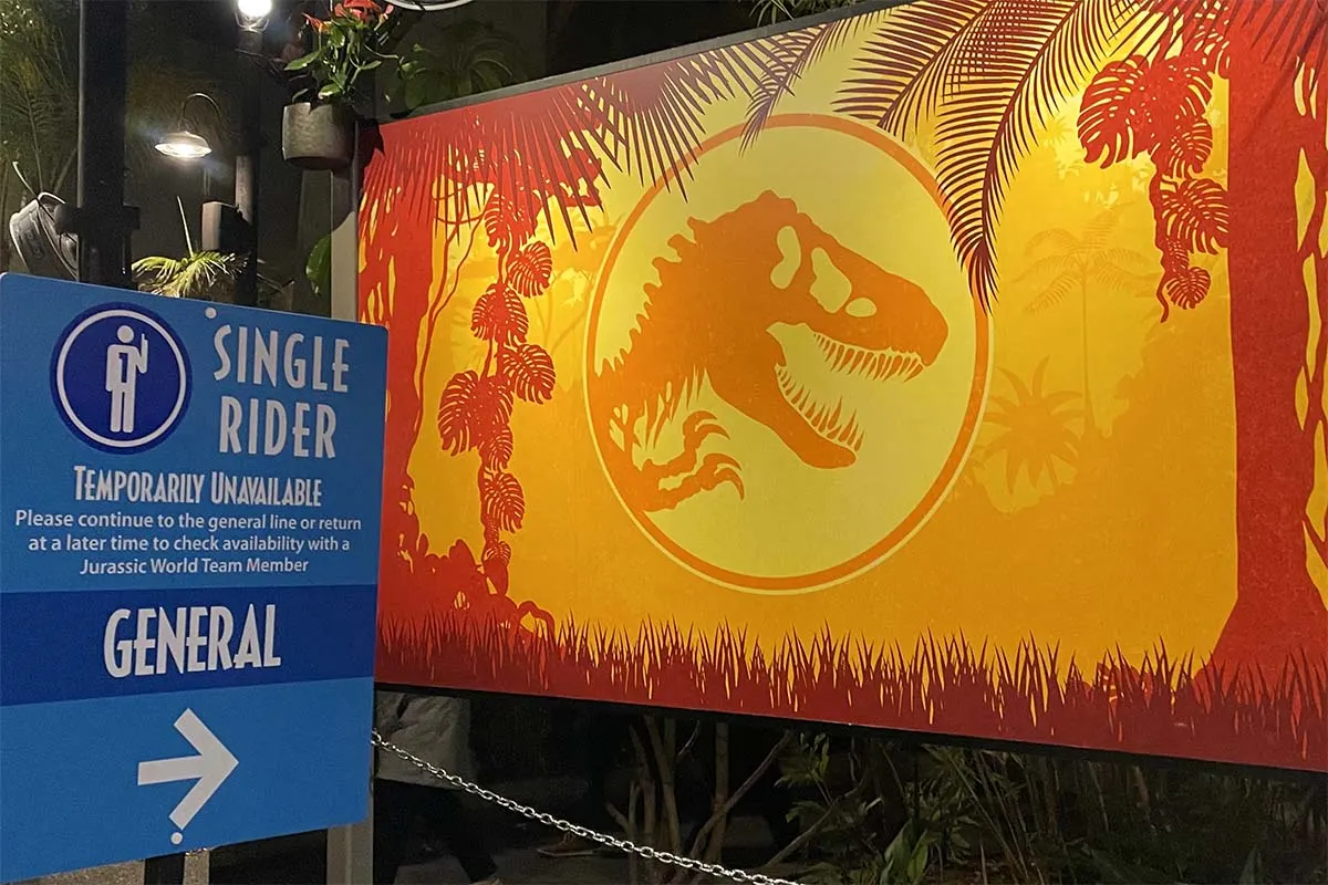 Single Rider entry at Jurassic World Ride at Universal Studios Hollywood