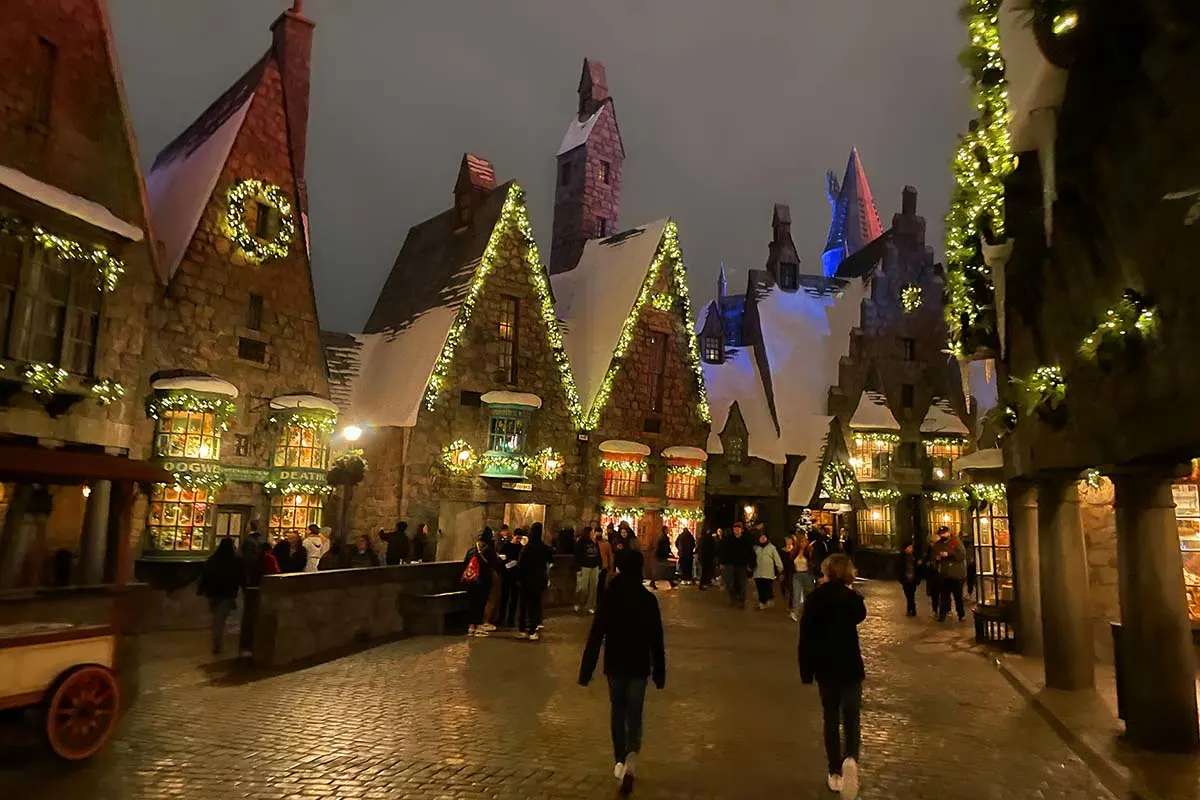 The Wizarding World of Harry Potter at Universal Studios Hollywood at Christmas