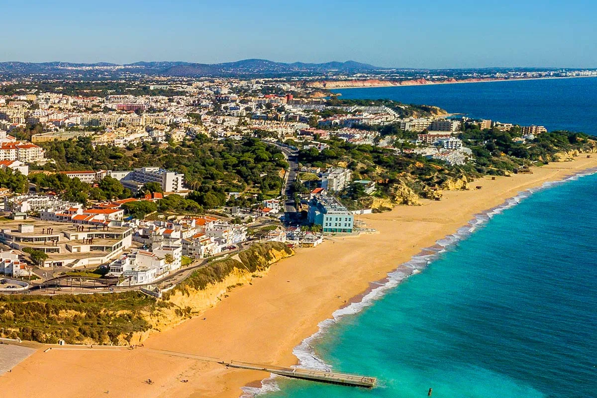 Aerial view of Albufeira beaches around Praia do Inatel - Praia dos Alemaes