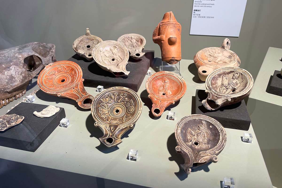 Ancient Roman artifacts at the Colosseum museum in Rome