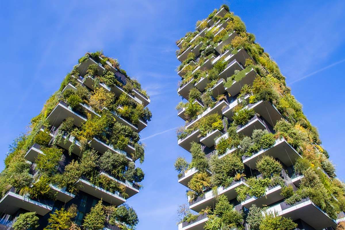 Bosco Verticale (Vertical Forest) apartment buildings in Milan Italy